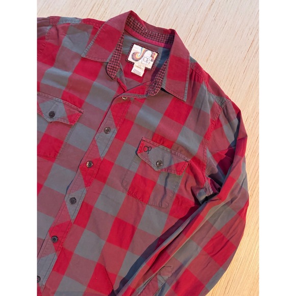 Ocean Pacific Other - Ocean Pacific Mens Red Grey Buffalo Plaid Long Sleeve Button Down Shirt Large 28